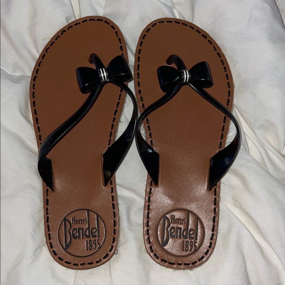 Henri Bendel Black and Brown Bow Sandals